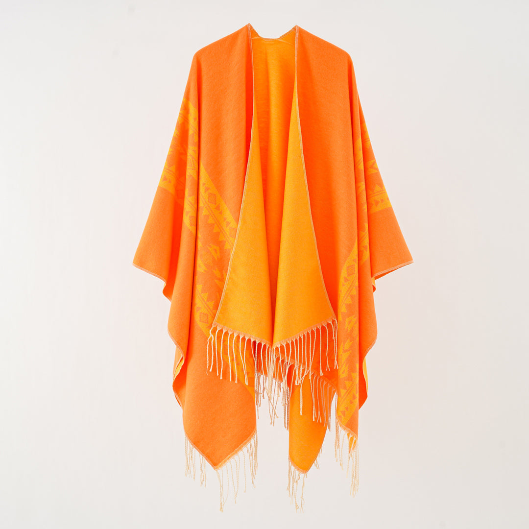 Damen Oversize-Poncho mit Fransen und Jacquardmuster – Avérine