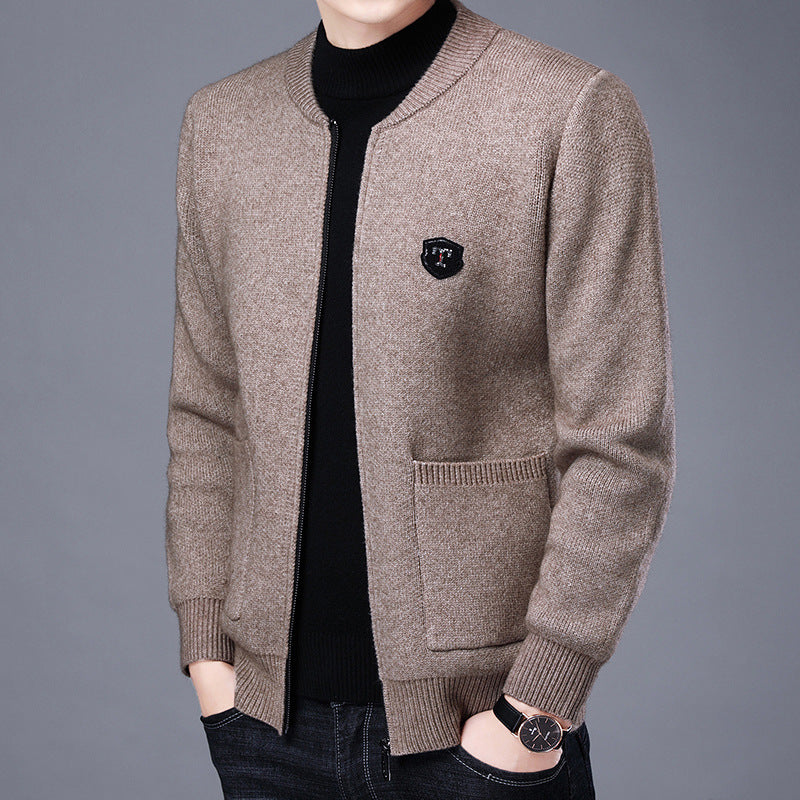 Herren Klassische Strickjacke mit Reißverschluss und aufgesetzten Taschen – Terenzo