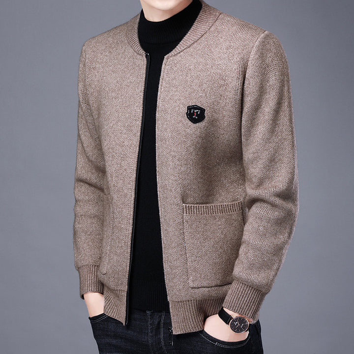 Herren Klassische Strickjacke mit Reißverschluss und aufgesetzten Taschen – Terenzo