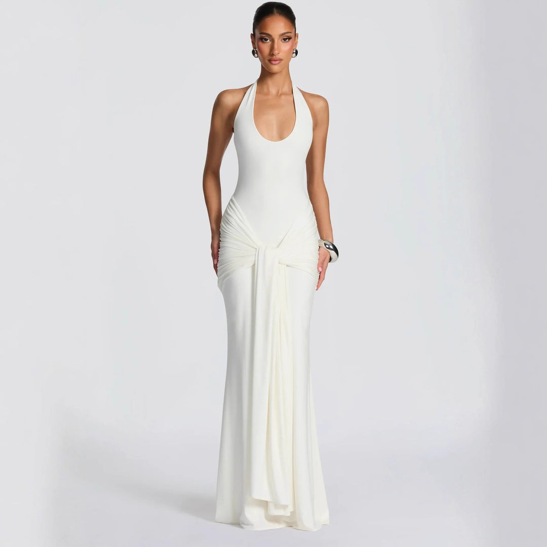 Damen Maxikleid mit elegantem Halterneck und raffinierten Drapierungen Echo Archiv