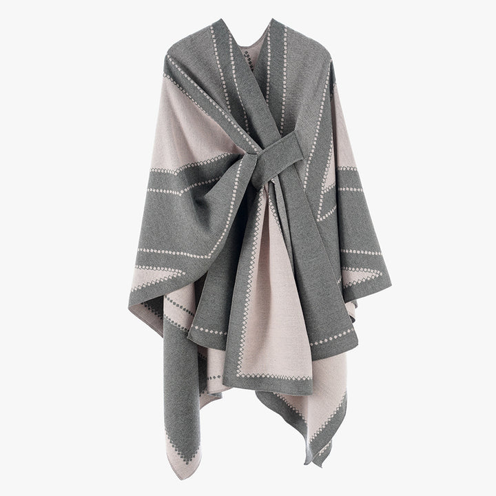 Damen Oversize-Cape aus Jacquard-Strick mit Bindeschlaufe Echo Archiv