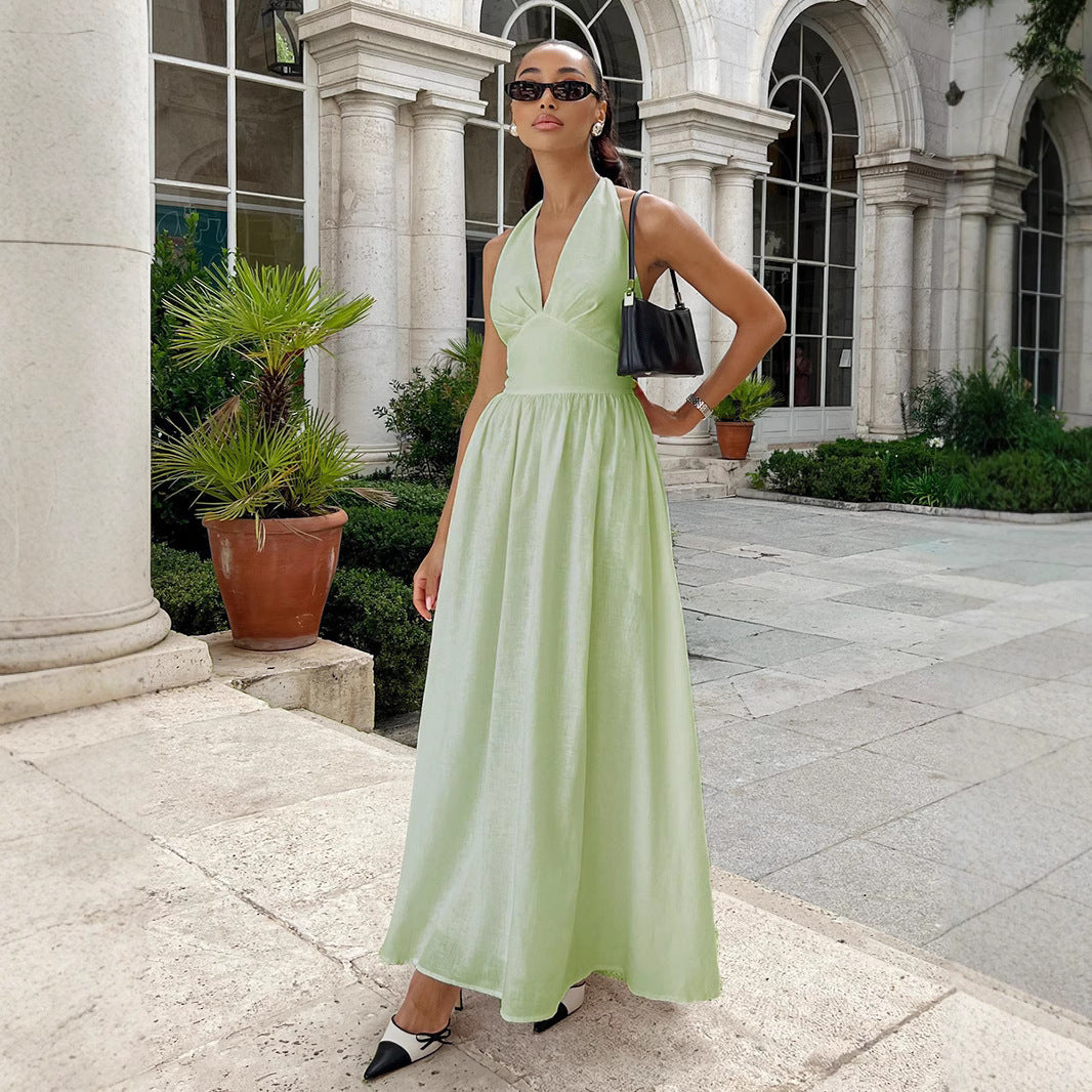 Damen Elegantes Maxikleid mit tiefem V-Ausschnitt und fließendem Schnitt Echo Archiv