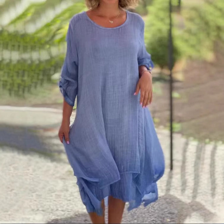 Damen nan weites Musselin-Lagenmidikleid mit A-Linie und aufkrempelbaren Ärmeln Echo Archiv
