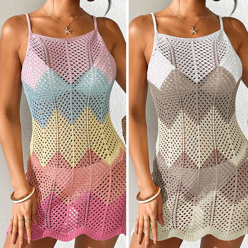 Damen Häkel-Strandkleid mit V-Ausschnitt und Zickzackmuster Echo Archiv