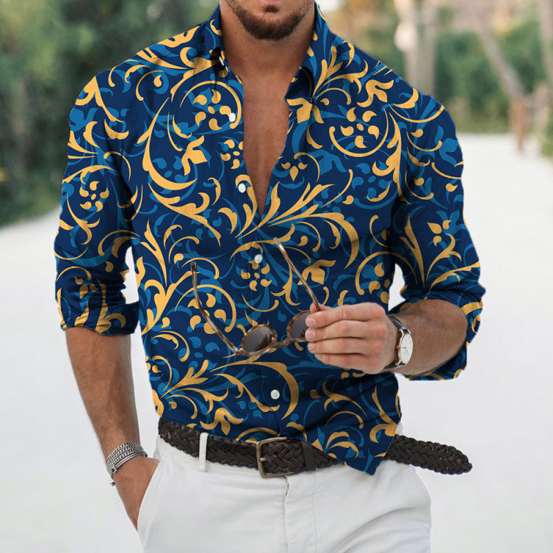 Herren Elegantes Floral Druck Knopf-Down Hemd Echoarchiv