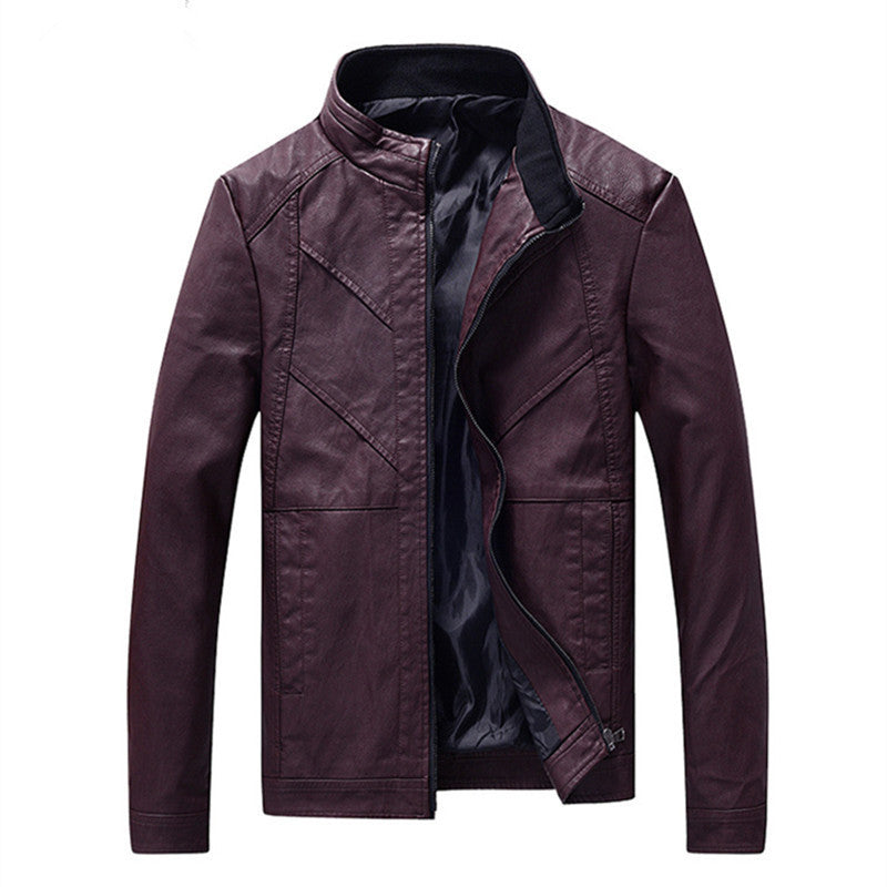 Herren schlanke Kunstleder-Motojacke mit Stehkragen, ergonomischer Nahtführung und leichter Thermofütterung Echoarchiv