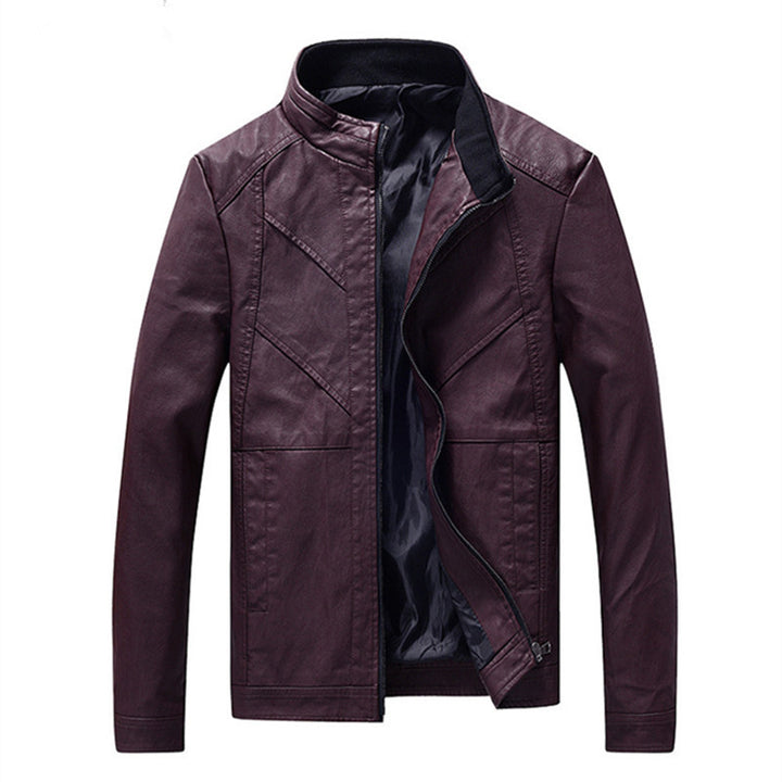 Herren schlanke Kunstleder-Motojacke mit Stehkragen, ergonomischer Nahtführung und leichter Thermofütterung Echoarchiv