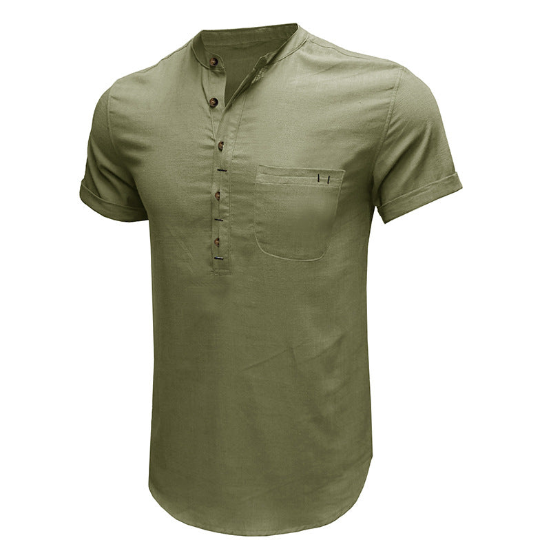 Herren Kurzarm-Henley-Shirt mit praktischem Brusttaschen-Design Echoarchiv