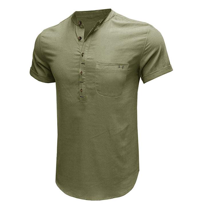 Herren Kurzarm-Henley-Shirt mit praktischem Brusttaschen-Design Echoarchiv