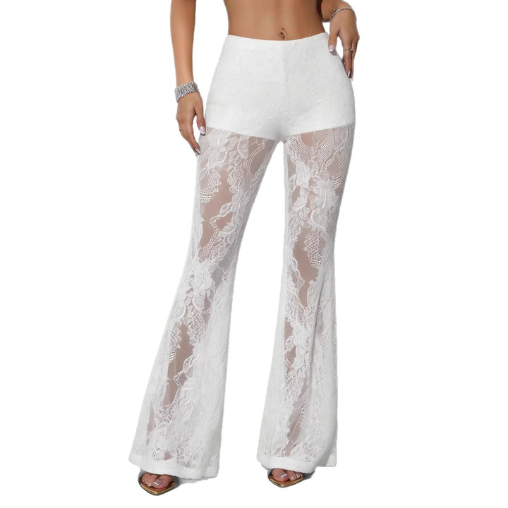 Damen nan hochgeschnittene Spitzen-Schlaghose mit blickdichter Innenshort und floralen Transparenzeinsätzen Echo Archiv