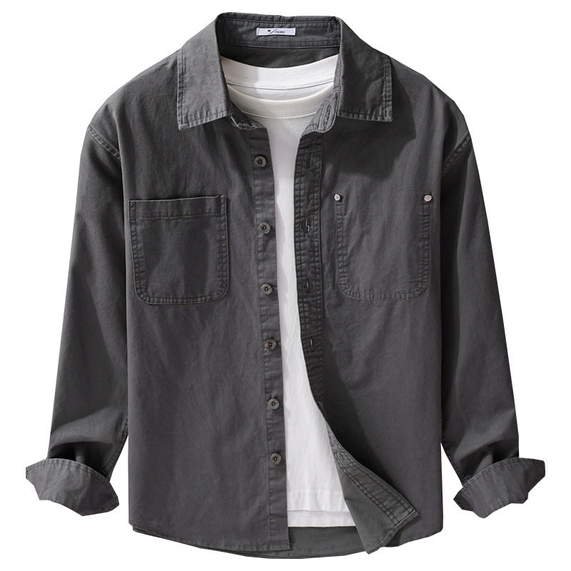 Herren Relaxed-Fit Baumwoll-Overshirt-Jacke mit Doppelbrusttaschen und Kentkragen Echoarchiv