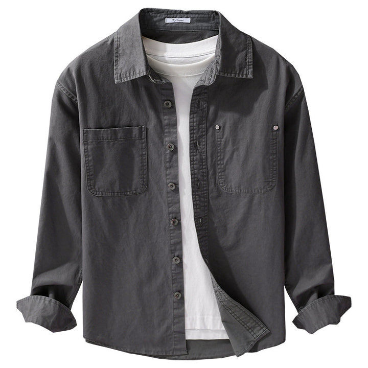 Herren Relaxed-Fit Baumwoll-Overshirt-Jacke mit Doppelbrusttaschen und Kentkragen Echoarchiv