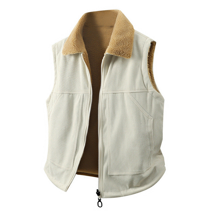 Männer's Nano-Kord ärmelloses Vest mit Teddy-Futter, Stehkragen und Zwei-Wege-Reißverschluss – Marzano