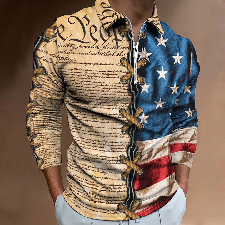 Herren Shirt mit hochgeschlossenem Kragen und Retro-Design Echoarchiv