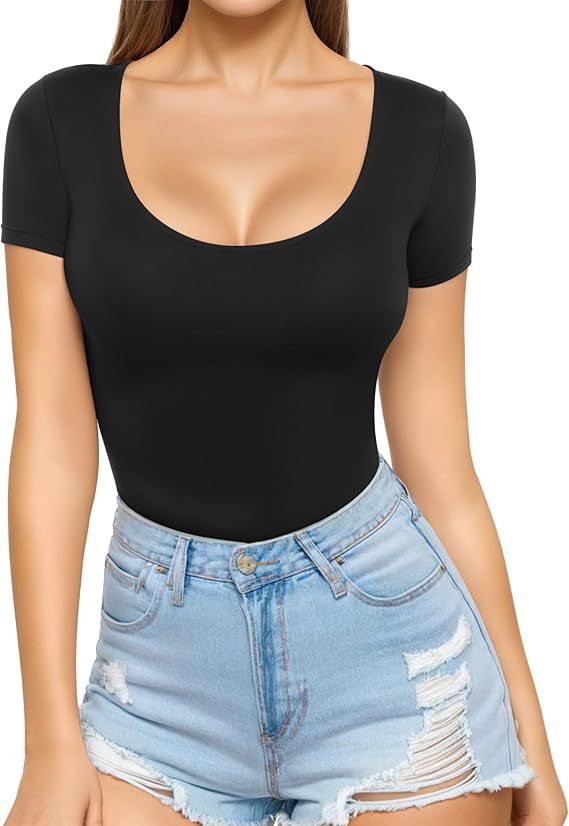 Damen figurbetontes Kurzarm-Body mit rundem Ausschnitt und nahtlosem Design Echo Archiv