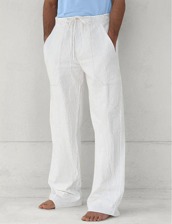 Herren leichte Relax-Chino aus Leinenmix mit weitem Bein, Kordelbund und seitlichen Eingrifftaschen – Sorevano