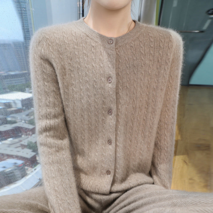 Damen Kurzgeschnitteter Feinstrick-Cardigan mit dezenter Struktur und Rundhalsausschnitt Echoarchiv