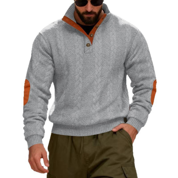 Herren strukturierter Pullover mit hohen Kragen und Druckknopfdetails Echoarchiv