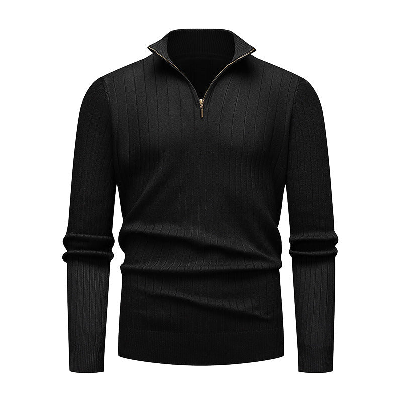 Herren hochwertiger Strickpullover mit modernem Stehkragen und Reißverschluss Echoarchiv