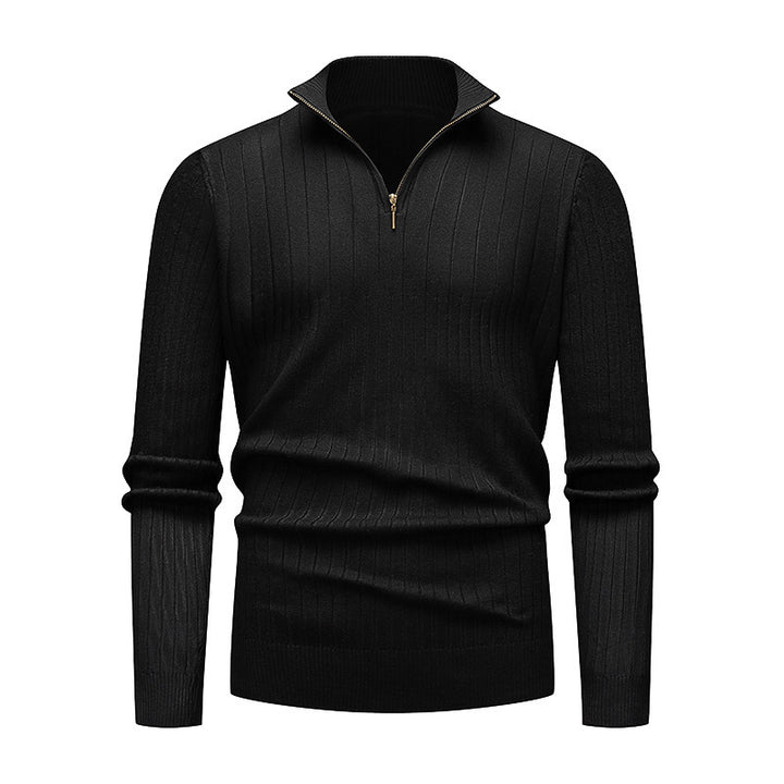 Herren hochwertiger Strickpullover mit modernem Stehkragen und Reißverschluss Echoarchiv