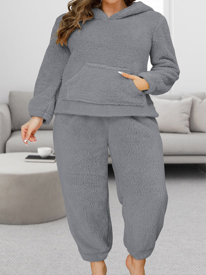 Damen Kuscheliges Teddy-Fleece Lounge-Set mit Kapuzenpullover und Jogginghose echoarchiv-