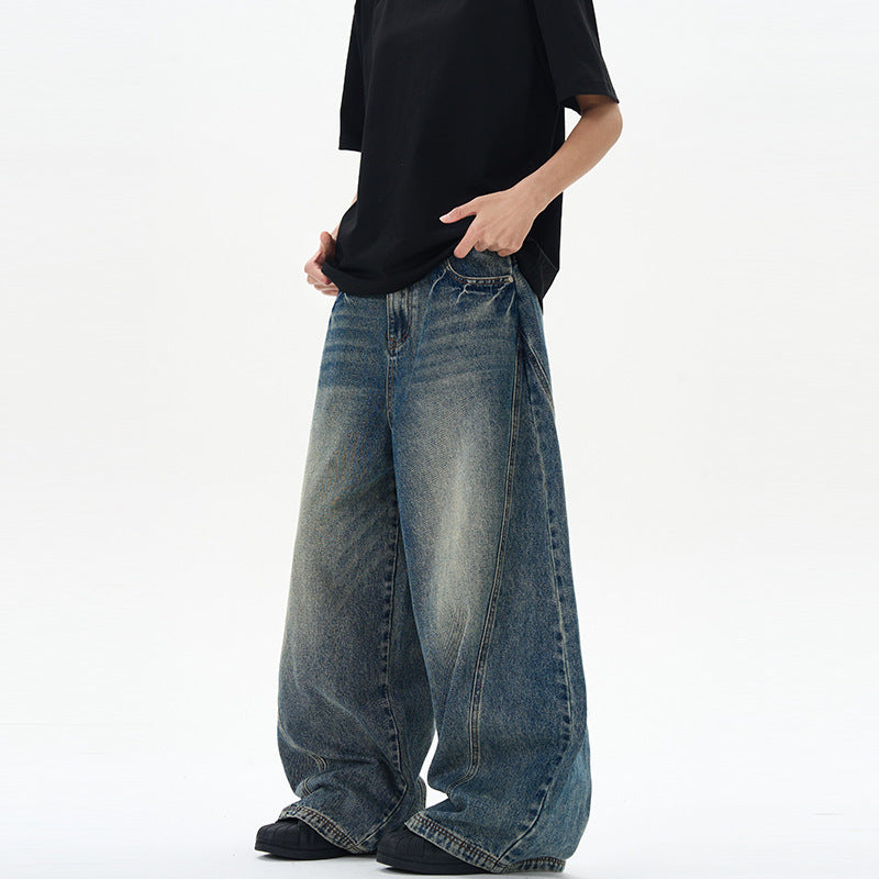 Unisex Extremweite Denimhose im skulptierten Baggy‑Schnitt mit tiefem Schritt Echo Archiv