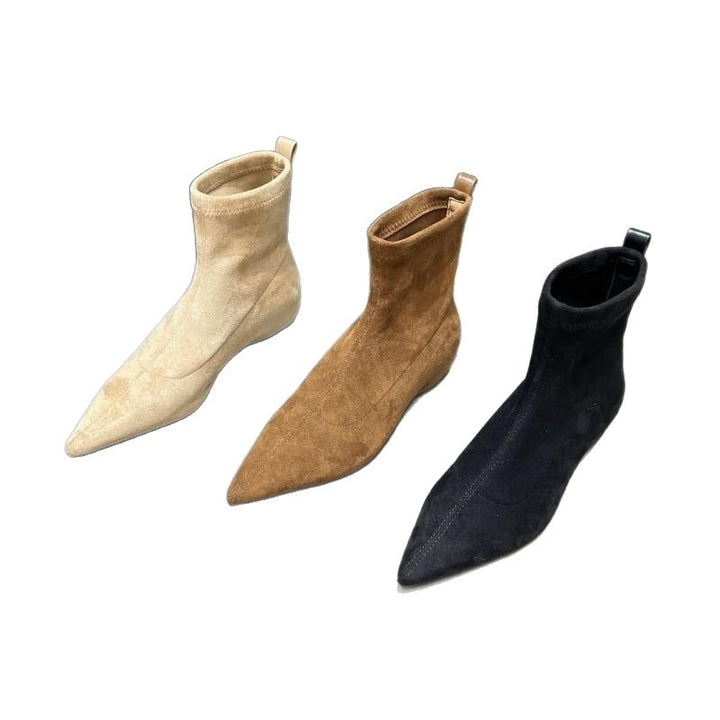 Damen spitz zulaufende Sock‑Stiefeletten aus Velourslederoptik mit engem Schaft Echo Archiv