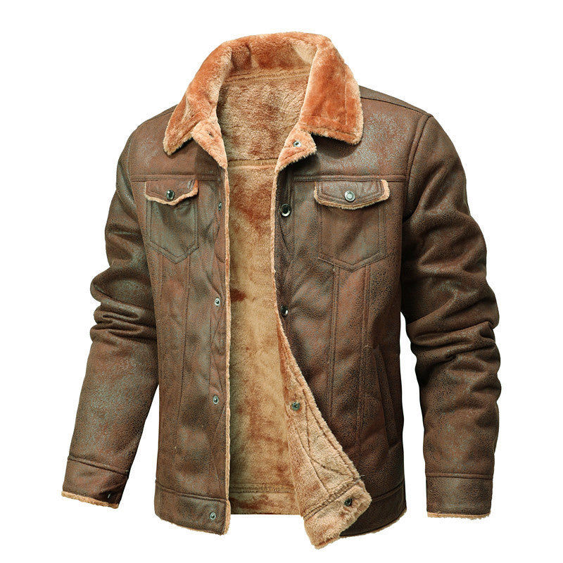 Herren Gefütterte Wildlederimitat-Jacke mit Sherpa-Futter und Hemdkragen Echoarchiv