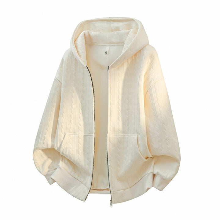 Damen Oversize Strick‑Kapuzenjacke mit Zopfmuster, Reißverschluss & Kängurutaschen Echoarchiv