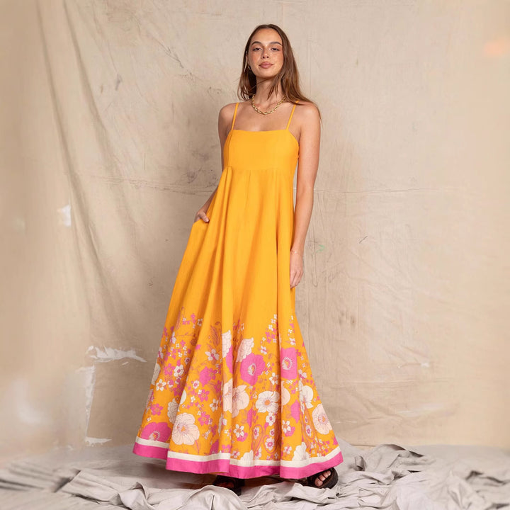 Damen Maxikleid mit floralem Design und eleganten Spaghettiträgern Echo Archiv