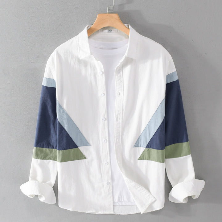 Herren Colorblock-Hemd aus Baumwollmix mit langen Ärmeln und kontrastierenden Paneelen Echoarchiv