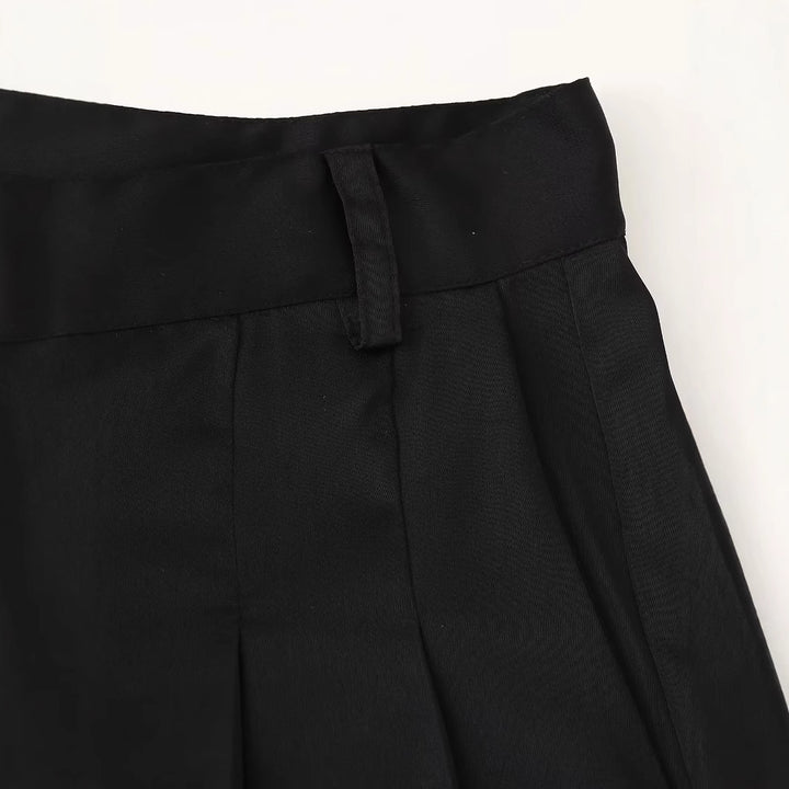 Damen weite Highwaist Culotte-Hose mit Bundfalten, Gürtelschlaufen und Knopfverschluss – Avélisse