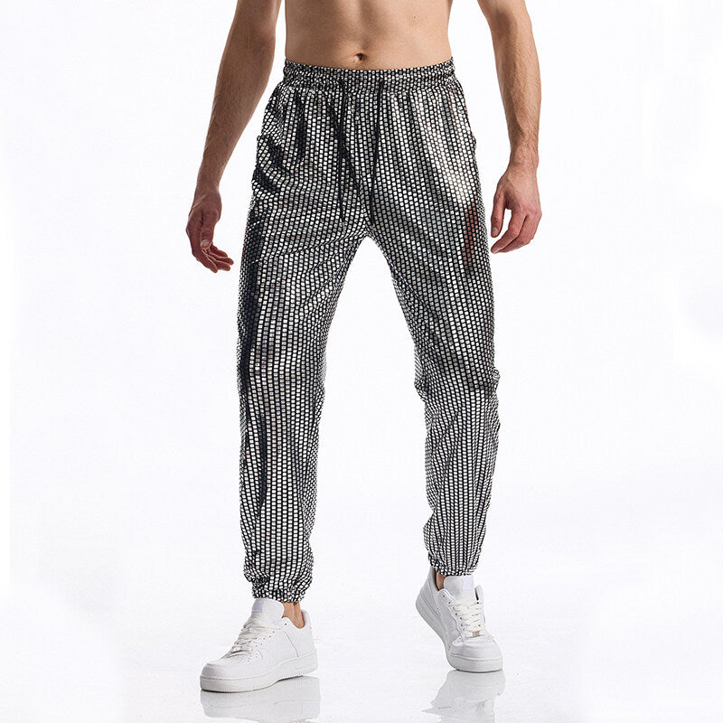 Herren Glamouröse Jogginghose mit Metallic‑Karo, elastischem Bund und schmaler Silhouette Echo Archiv
