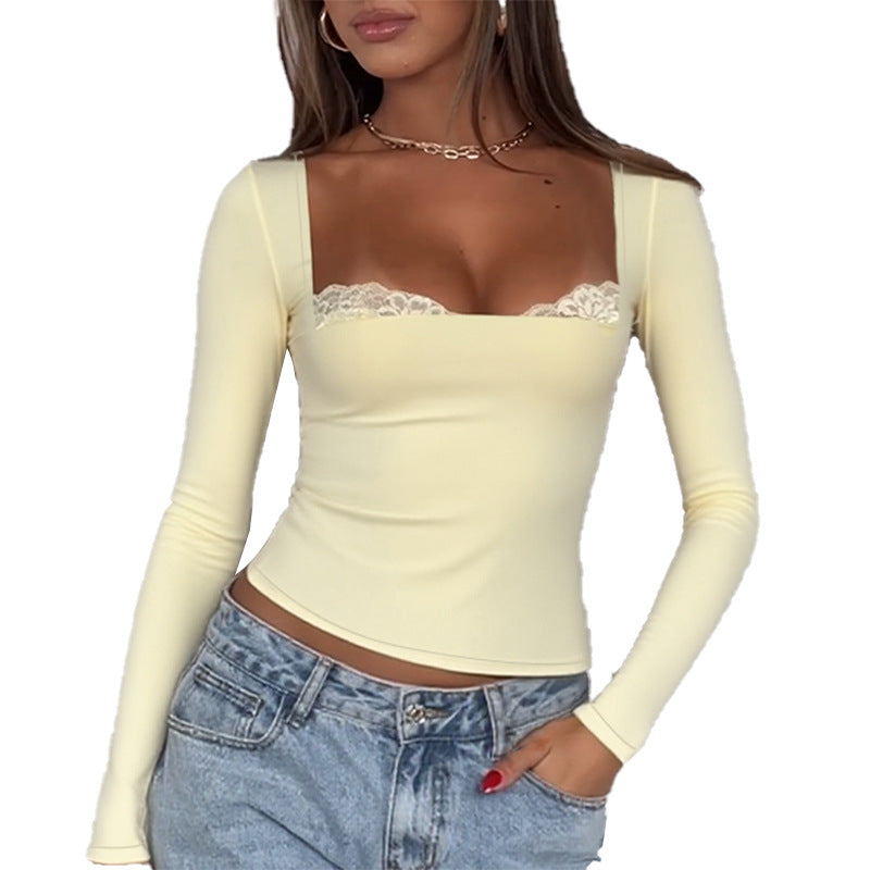 Damen Langarmshirt mit Spitzendekolleté und figurbetonter Passform Echo Archiv