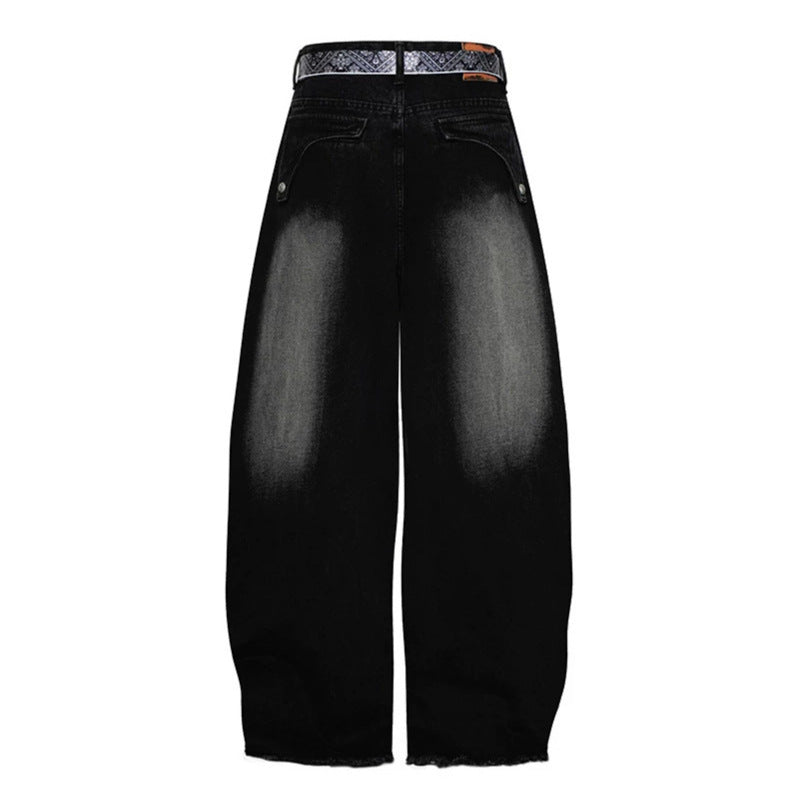 Damen Weite Denim-Culotte mit hohem Bund und Bandana-Gürtel Echoarchiv