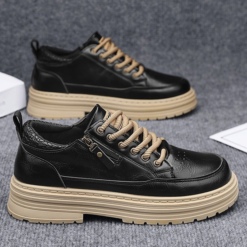 Herren robuste Lederoptik Plateau-Sneaker mit seitlichem Reißverschluss, gepolstertem Knöchelkragen und griffiger Wellenlaufsohle – Norré