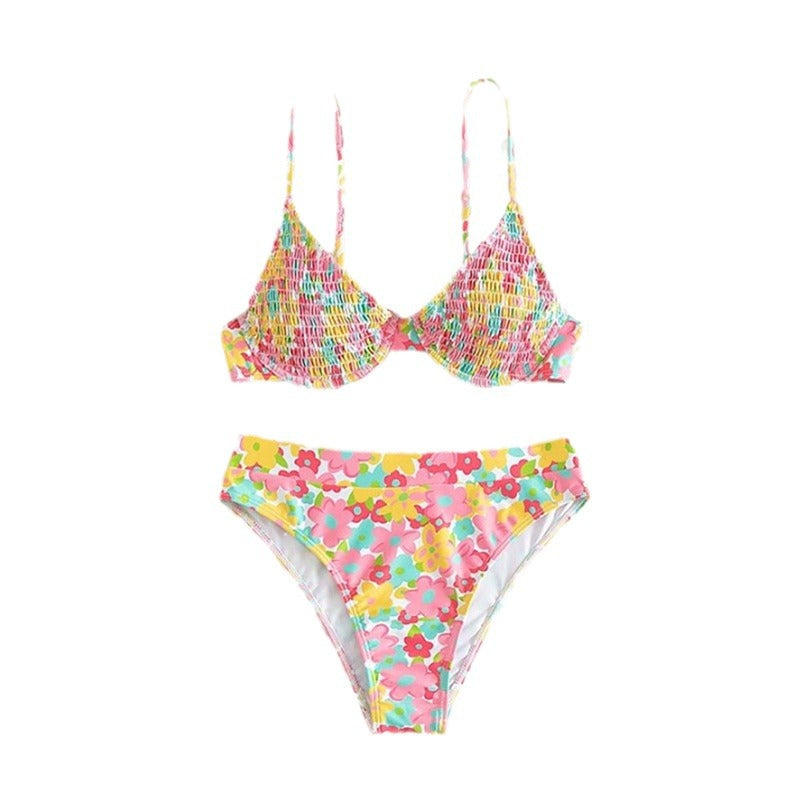 Damen Hochgeschnittener Bikini mit floralem Muster und schmalen Trägern Echo Archiv