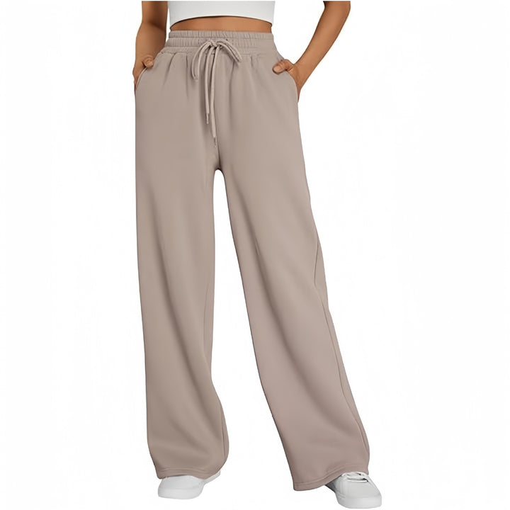 Damen Palazzo-Loungehose mit hoher Taille, elastischem Bund, Kordelzug und tiefen Seitentaschen – Avélisse