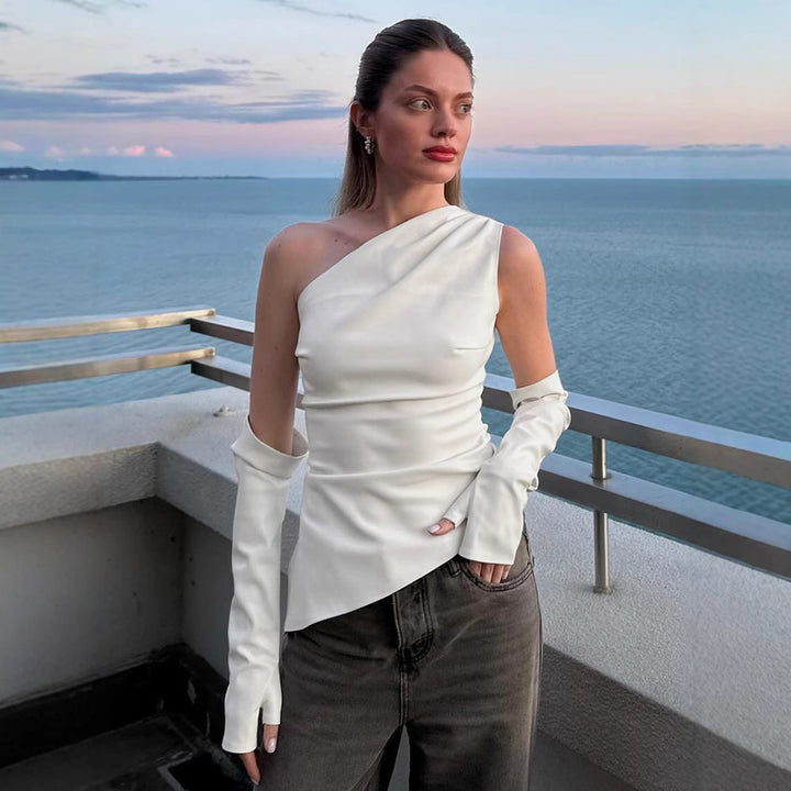 Damen asymmetrisches Top mit langen Ärmeln Echo Archiv