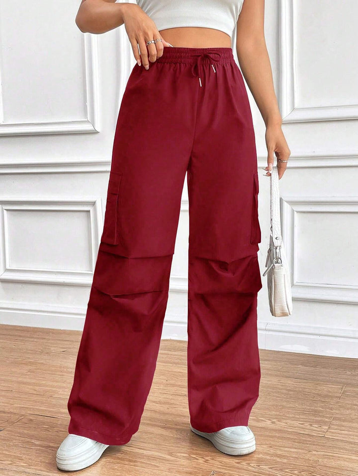 Damen Weite High‑Waist Cargo‑Hose mit Elastikbund und großen Klappentaschen – Avélisse