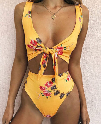 Damen Hoch tailliertes Bikini-Set mit verspieltem Knoten-Detail Echo Archiv