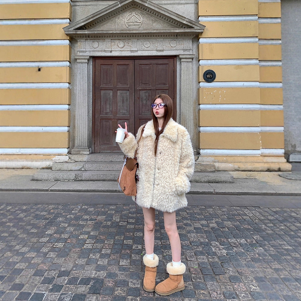 Damen Oversized Kunstfell‑Mantel mit Teddy‑Optik, Stehkragen und Eingrifftaschen Echoarchiv