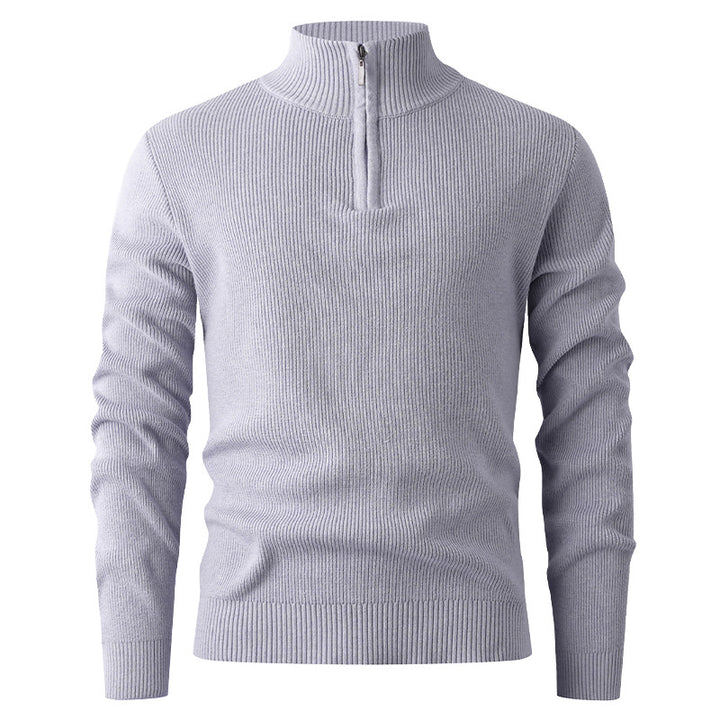 Herren nan Slim-Fit Halbzip-Strickpullover aus Merino-Baumwollmix mit verstärktem Stehkragen Echo Archiv