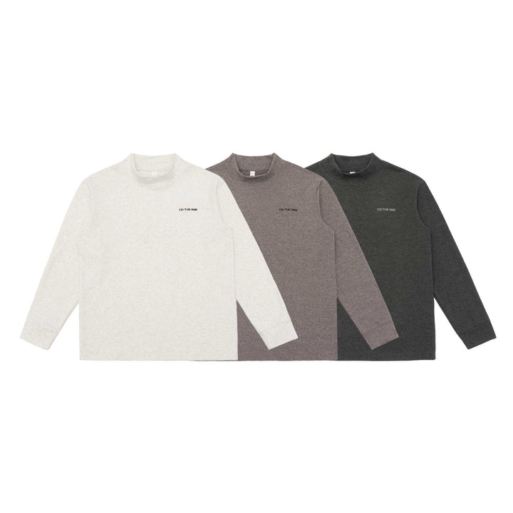Unisex Feinstrukturierter Mockneck-Pullover aus Baumwollmix mit dezenter Bruststickerei Echoarchiv