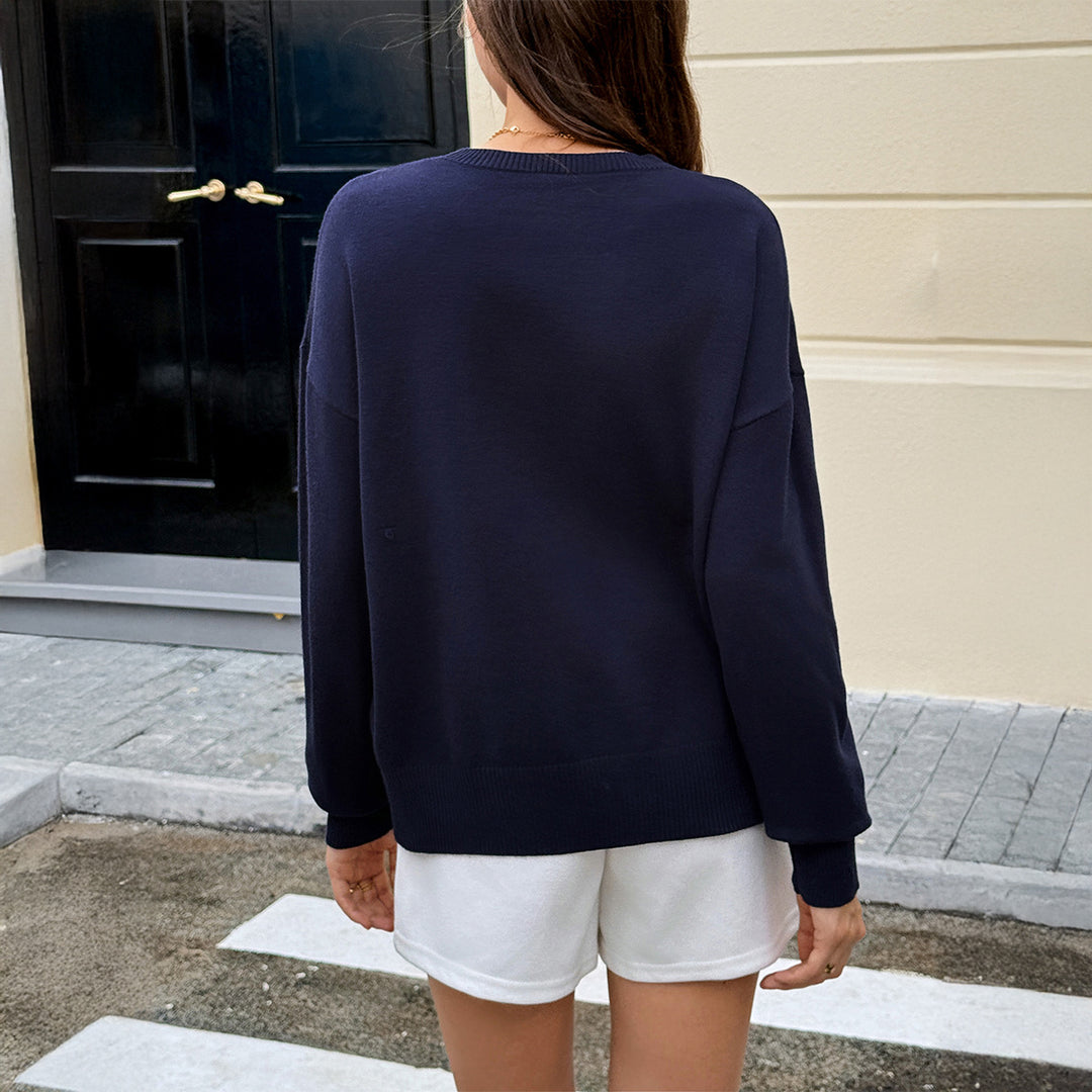 Damen Oversize-Strickpullover mit eingestricktem Teddybärmotiv und Rippbündchen – Mavelle