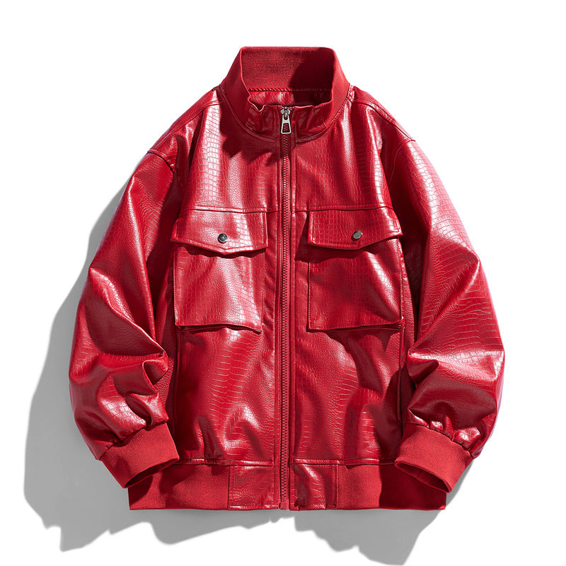 Herren moderne Kunstlederjacke mit trendigen Pattentaschen Echoarchiv
