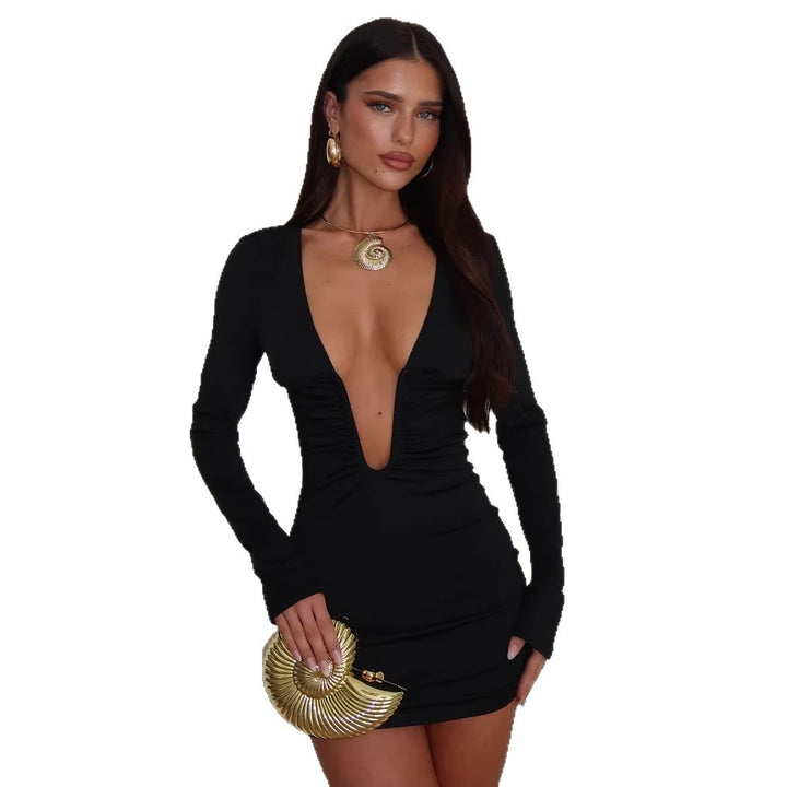 Damen Minikleid mit tiefem V-Ausschnitt und figurbetonter Raffung Echo Archiv