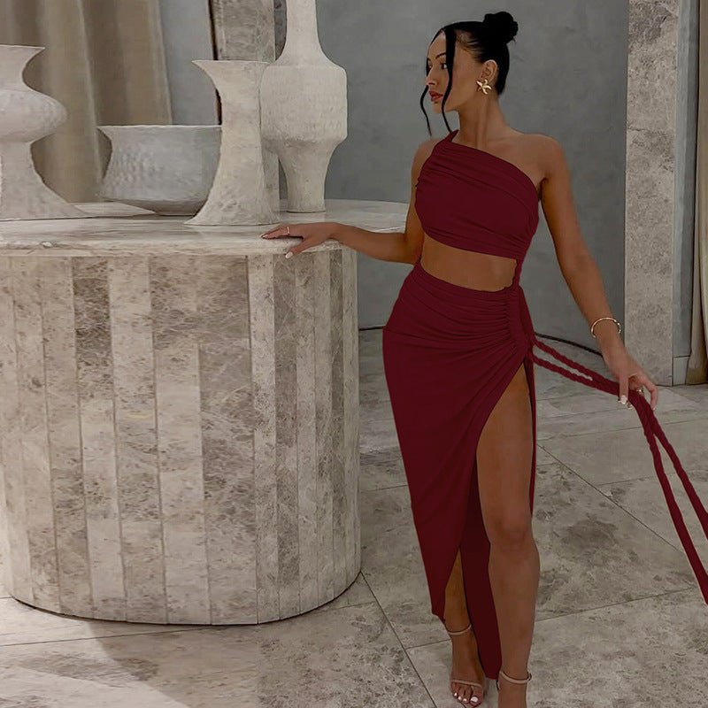 Damen Elegantes, einseitiges Maxikleid mit raffinierten Drapierungen Echo Archiv
