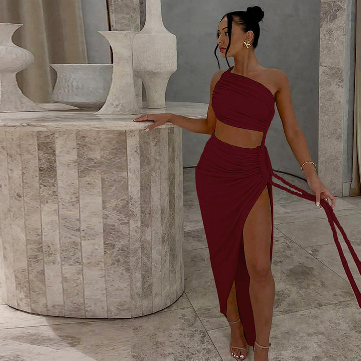 Damen Elegantes, einseitiges Maxikleid mit raffinierten Drapierungen Echo Archiv