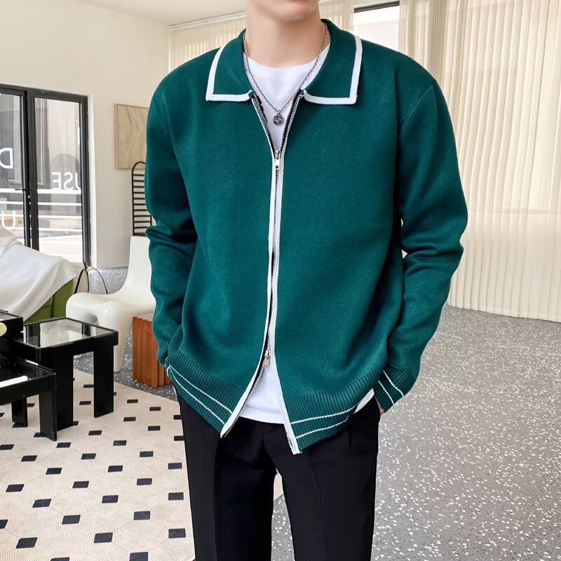 Herren Modische Strickjacke mit Kontrastkragen Echoarchiv